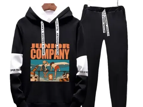 Men Black Graphic Hoodie & pants set Casual Sporty