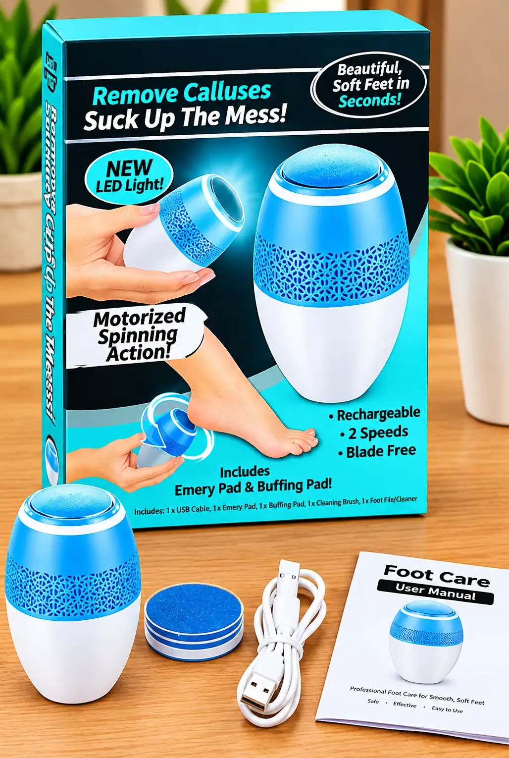 Rechargeable Electric Foot Callus Remover – 2-Speed Pedicure Machine